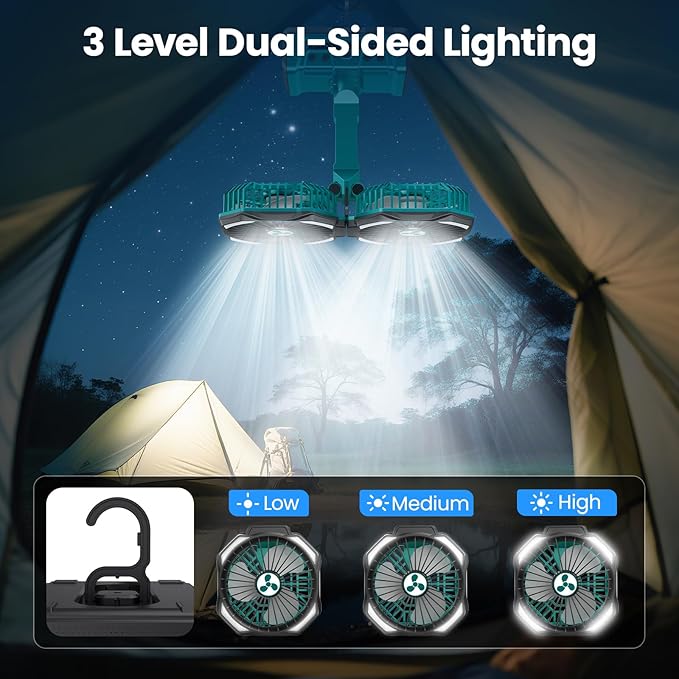 Dual Head Portable Rechargeable Fan 20000mAh Battery Powered Fan Camping - Image 4
