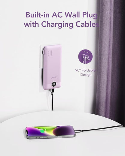 VEGER Portable Charger with Built-in AC Plug and Cables, All in One 10000mAh - Image 3