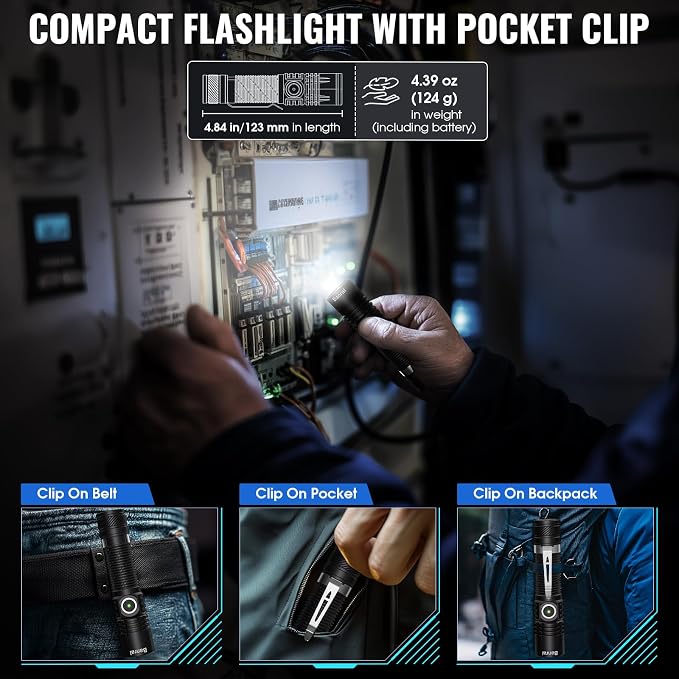 Banral Rechargeable Tactical Flashlights, High Lumens Small Mini USB-C LED - Image 2