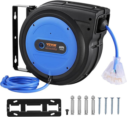 VEVOR 65FT Retractable Extension Cord Reel, 12AWG/3C SJTOW Heavy Duty Power - Image 9