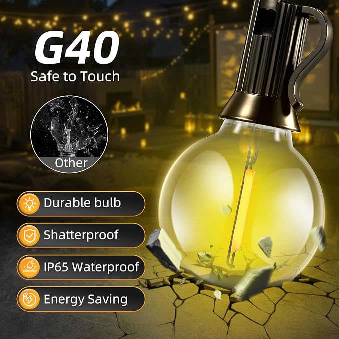 100FT Solar Lights Outdoor Waterproof: G40 30M Shatterproof Bulbs Patio Lights - Image 6