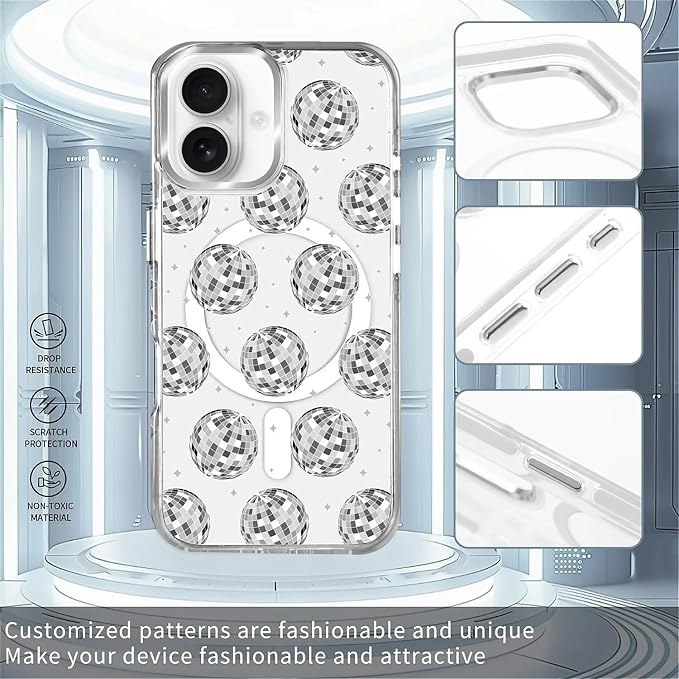Case for iPhone 16 Plus, Disco Ball Grayish White Phone Case Design，for Women - Image 2