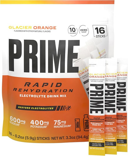 PRIME Rapid Rehydration Electrolyte Powder Sticks, Glacier Orange, Sugar Free by DrinkPrime