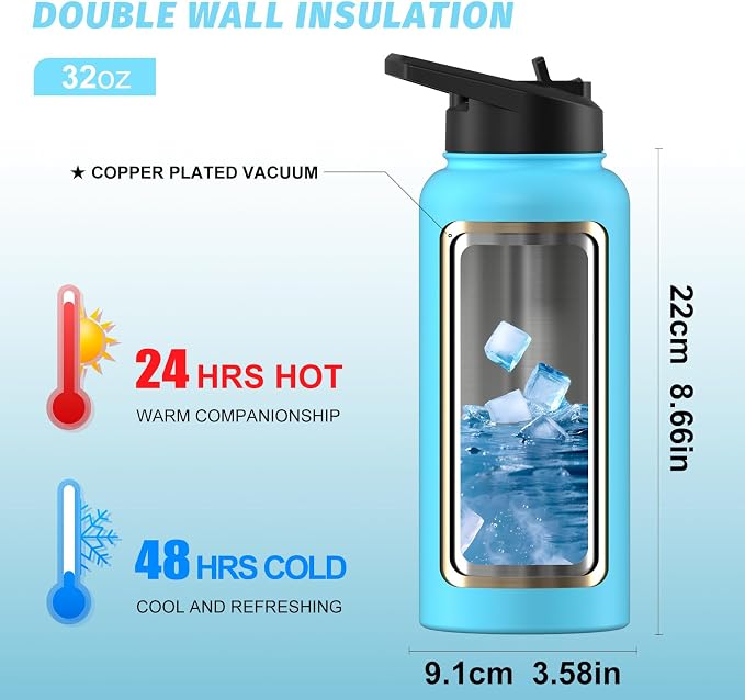 32oz Insulated Water Bottle, BPA Free&Leak Proof, Stainless Steel Water Flask - Image 2
