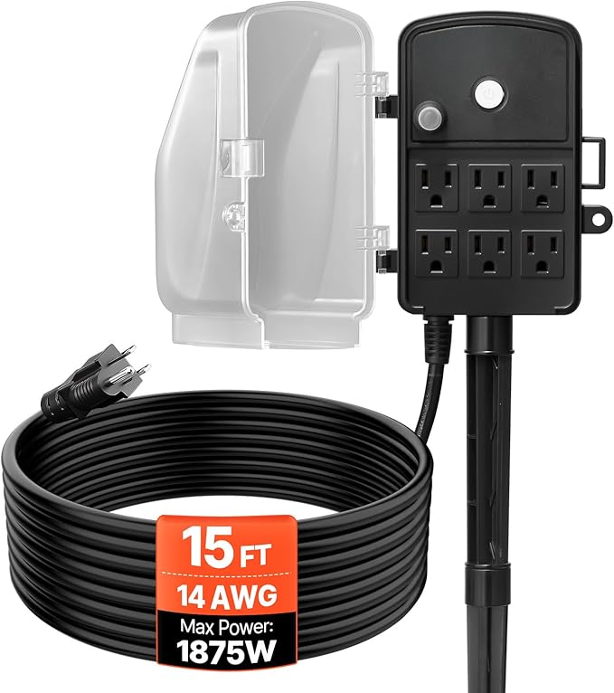 VEVOR Outdoor Power Stake, 15 FT Extension Cord, Outdoor Power Strip by VEVOR