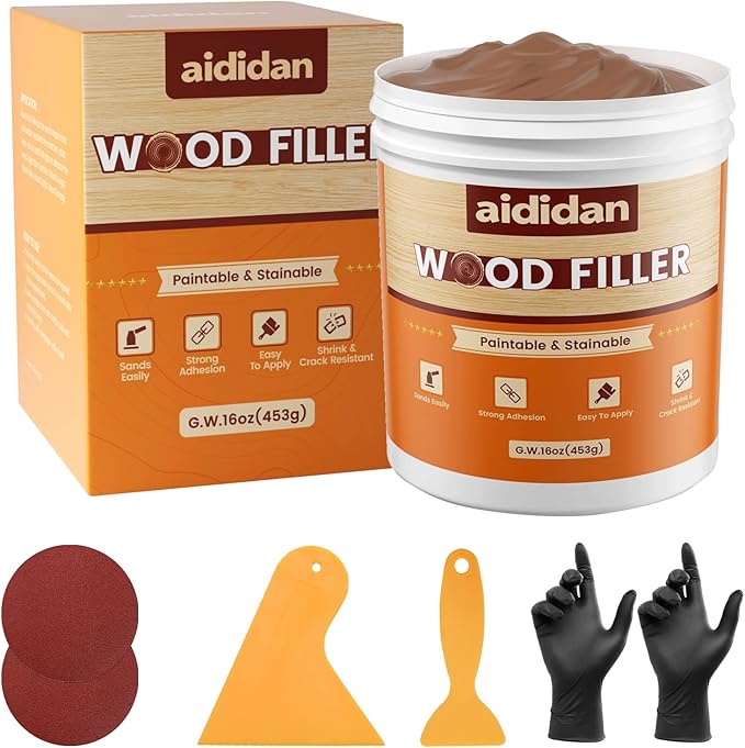 Wood Filler, Wood Repair Kit, 16 Ounce Paintable & Stainable Wood Putty Filler by aididan