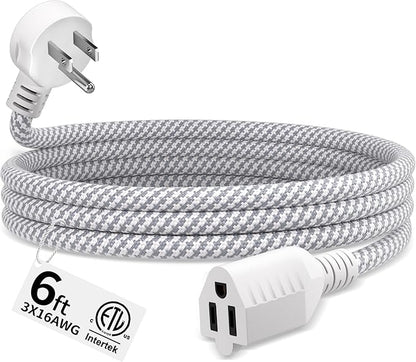 16 Gauge Braided Extension Cord 6 FT, 16/3 Flat Plug Power Cord Indoor by Seeklyze