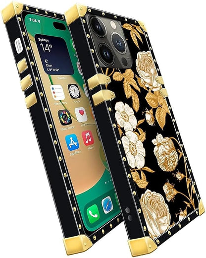 Compatible with iPhone 14 Pro Case, Blooming Rose Golden Flower Luxury Golden - Image 3