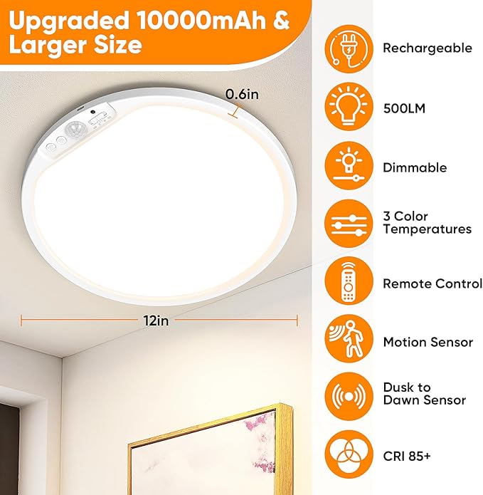 10000mAh Rechargeable Motion Sensor Ceiling Light - Image 2