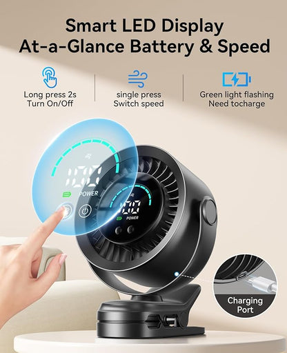 KIMMOO Portable Clip on Fan, 100-Speed Rechargeable USB Fan - Image 6