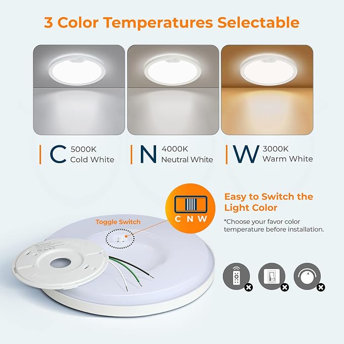 BLNAN Motion Sensor Ceiling Light Wired, 8.7 Inch 3000K 4000K 5000K Selectable - Image 6