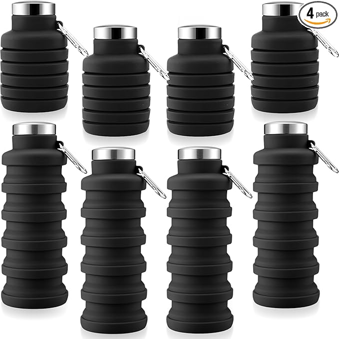 Lallisa 4 Pcs Collapsible Water Bottles 17 oz Reusable Silicone Foldable Travel by Lallisa