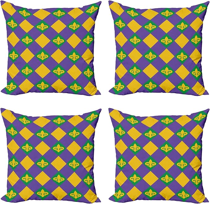 Ambesonne New Orleans Throw Pillow Cushion Case Pack of 4, Mardi Gras Themed by Ambesonne
