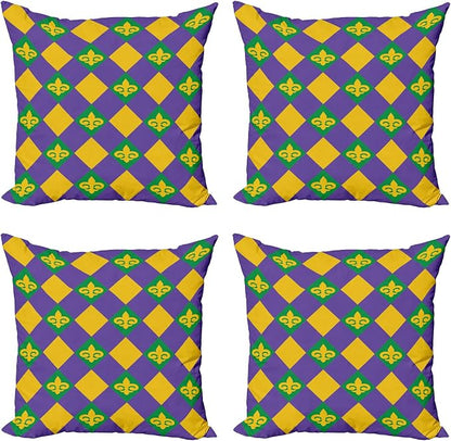 Ambesonne New Orleans Throw Pillow Cushion Case Pack of 4, Mardi Gras Themed by Ambesonne