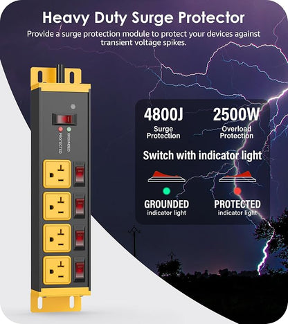 CCCEI Heavy Duty Surge Protector Power Strip 20 Amp Individual Switches. 12FT - Image 2