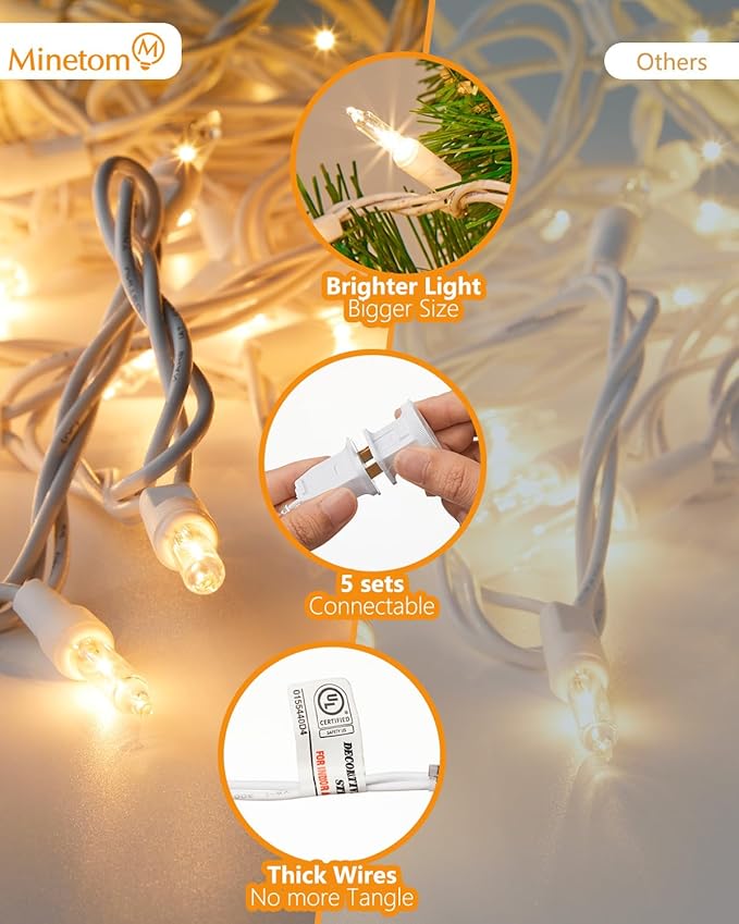 Minetom Clear Christmas Lights Set 100 Count 20 Feet Incandescent Bulb Mini - Image 7