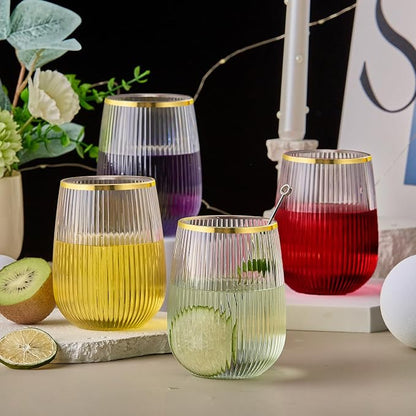 Lueumxc 36 Pack Plastic Wine Glasses, 15Oz Gold Rim Origami Disposable Wine - Image 9