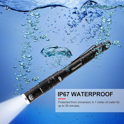 okcomuy Rechargeable LED Pen Light Flashlight, 300 Lumens IP67 Waterproof - Image 5
