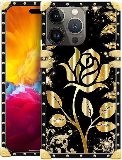Compatible with iPhone 15 Pro Case, Shine Gold Rose Luxury Golden Decoration by Unknown