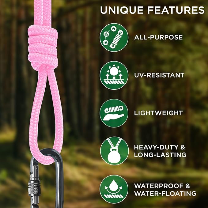 TECEUM Rope – 150 Feet x 1/4 Inch – Pink – Strong All-Purpose Utility Rope – - Image 4