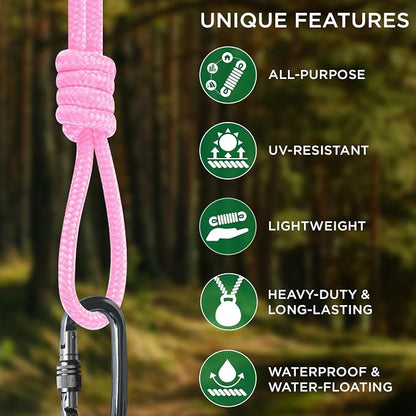 TECEUM Rope – 150 Feet x 1/4 Inch – Pink – Strong All-Purpose Utility Rope – - Image 4