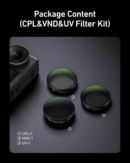 TELESIN Filter Kit for DJI Osmo Action 6 – VND 2–32 Variable ND, CPL UV Lens - Image 9