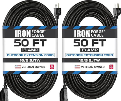 Iron Forge Cable 2 Pack 50 Ft Black Extension Cord, 50 Foot Extension Cord by IronForgeCable