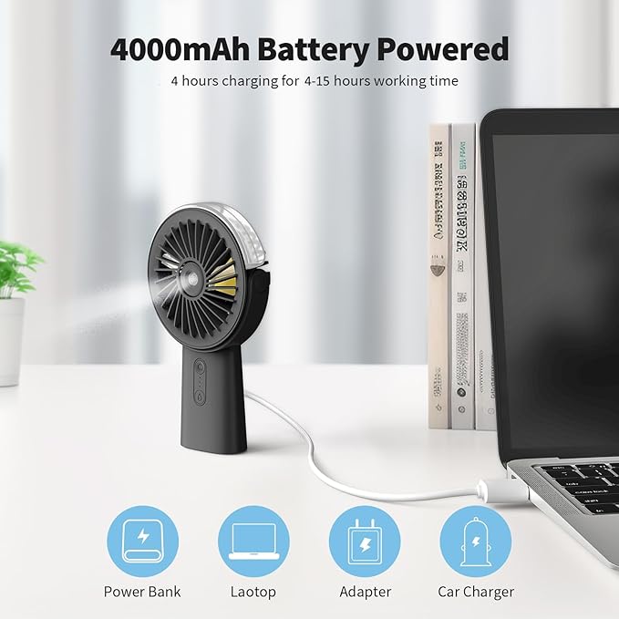 Otlonpe Handheld Misting Fan Portable, Small Personal Hand Held Rechargeable - Image 3