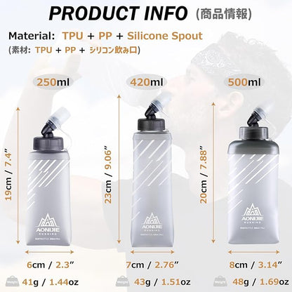 Azarxis TPU Soft Flask Collapsible Water Bottles BPA-Free 250ml 350ml 500ml - Image 2