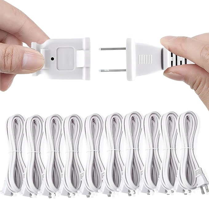 2 Prong Extension Cord, Safe for Home, Dorm Use White Extension Cord by Yeatel