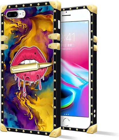 Compatible with iPhone 8 Plus 7 Plus Case, Cool Corlorful Lip Marble Luxury - Image 2