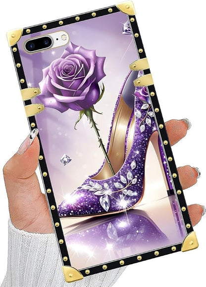 Compatible with iPhone 8 Plus 7 Plus Case, High Heeled Purple Diamond Rose - Image 5
