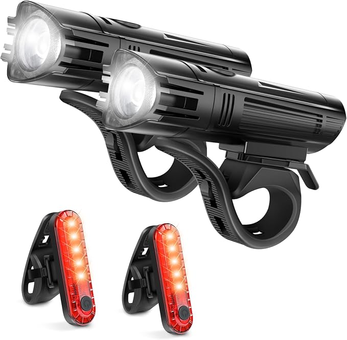 Ascher Ultra Bright USB Rechargeable Bike Light Set, Powerful Bicycle Front by Ascher
