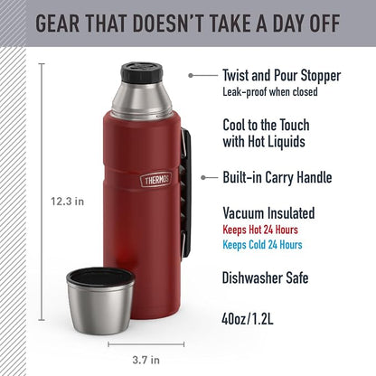 THERMOS Stainless King Vacuum-Insulated Beverage Bottle, 40 Ounce, Rustic Red - Image 2