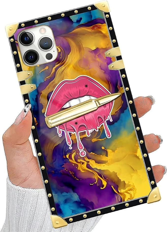 Compatible with iPhone 11 Pro Max Case, Cool Corlorful Lip Marble Luxury Golden - Image 5