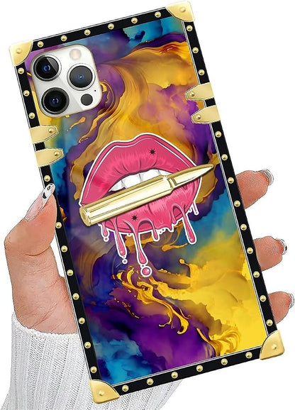 Compatible with iPhone 11 Pro Max Case, Cool Corlorful Lip Marble Luxury Golden - Image 5