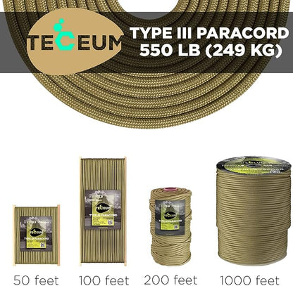 TECEUM 5/32" Paracord Rope 1000 – 1000ft / 200ft / 100ft / 50ft – Tactical - Image 9