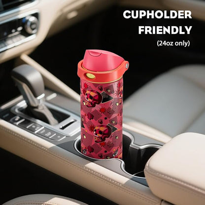 POWCAN 24 oz Insulated Skull Water Bottle: 2-in-1 Lid - Image 5