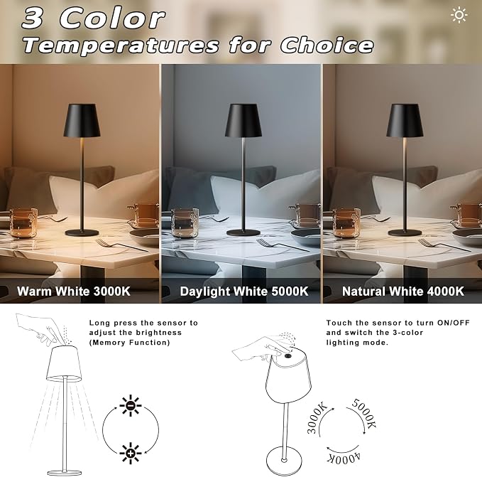 Kakanuo Cordless Table Lamp, 3 Color Stepless Dimming, 5000mAh Rechargeable - Image 7