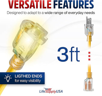 3ft Outdoor/Indoor Extension Cord 16/3 Gauge Heavy Duty 3 Prong SJTW, Waterproof - Image 6