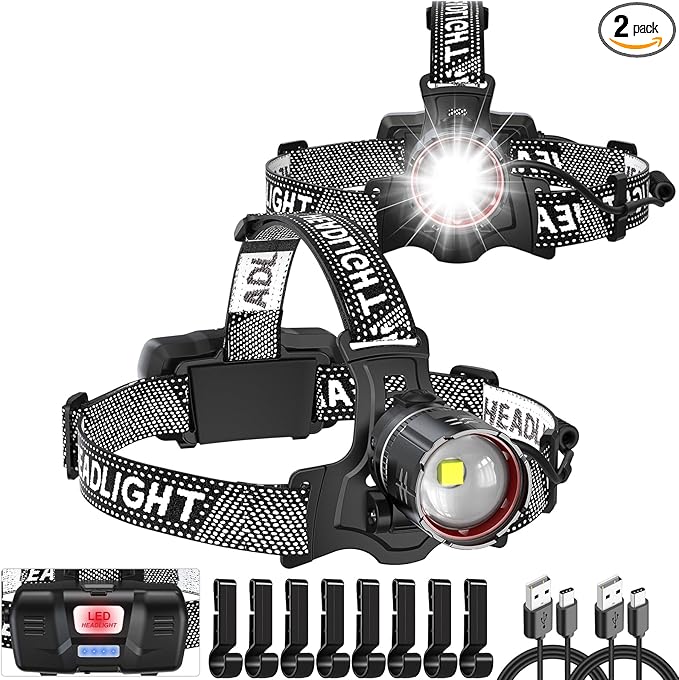 Headlamp Rechargeable Super Bright, 2 Pack High Lumen LED Head Lamp by ATDOALL