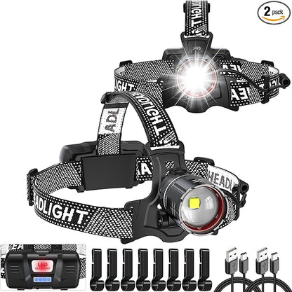 Headlamp Rechargeable Super Bright, 2 Pack High Lumen LED Head Lamp by ATDOALL