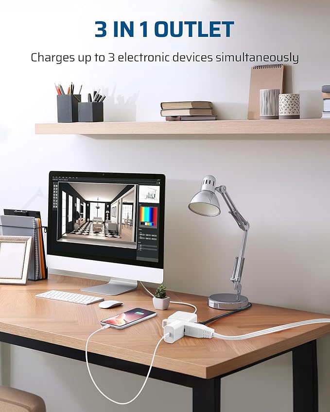 DEWENWILS 6FT Flat Plug Extension Cord, 3 Prong Ultra Thin Power Strip - Image 3