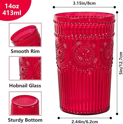 Ciaell 12 Pack Romantic Plastic Water Glasses - 14 Oz Red Vintage Drinking - Image 2