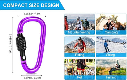 10 Pack Aluminum D Ring Key Rings Hiking Clips Locking Carabiner - Image 3