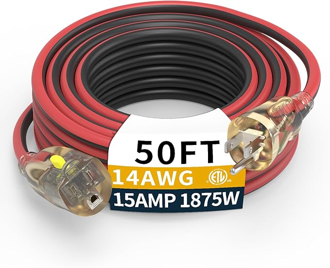 50FT Medium Duty Outdoor Extension Cords, 14/3 Gauge Electrical Wire Cable by primoWire