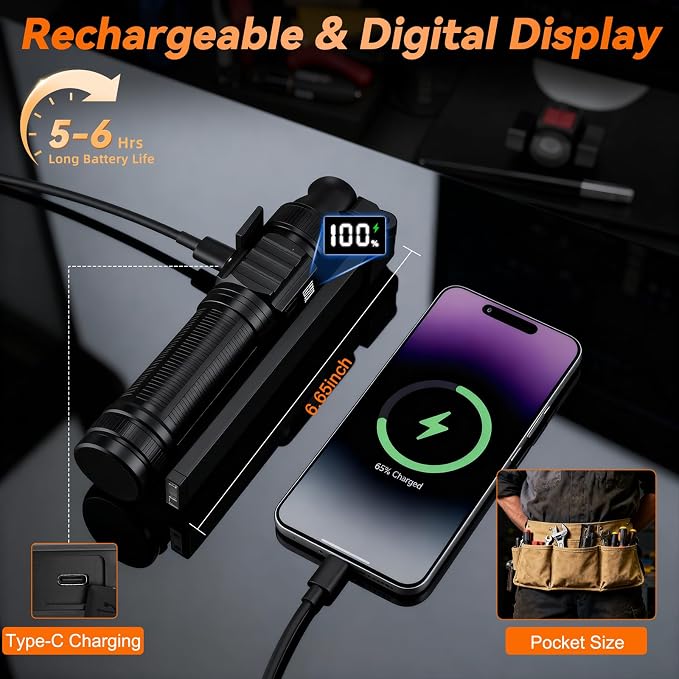 2Pack Magnetic Work Light, All Aluminum & 1500 High Lumens Rechargeable LED - Image 3
