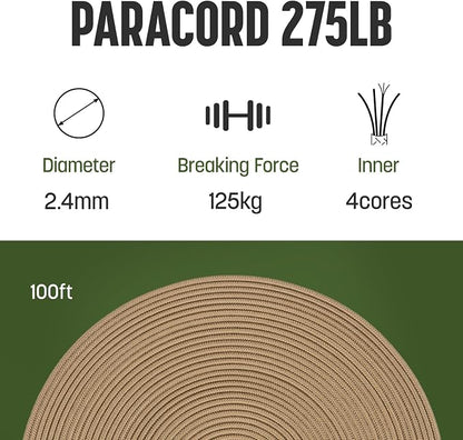 2.4mm Paracord 275LBS 100FT Rope Cord - Image 2