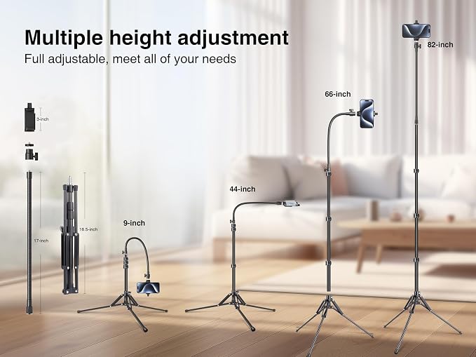 elitehood 6.8 Feet Tall Phone Stand Tripod, Aluminum iPhone Tripod, Adjustable - Image 3