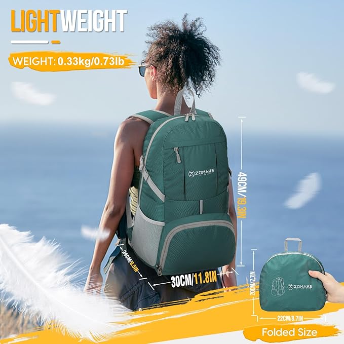 ZOMAKE Lightweight Packable Backpack 35L, Light Foldable Backpacks Water - Image 2